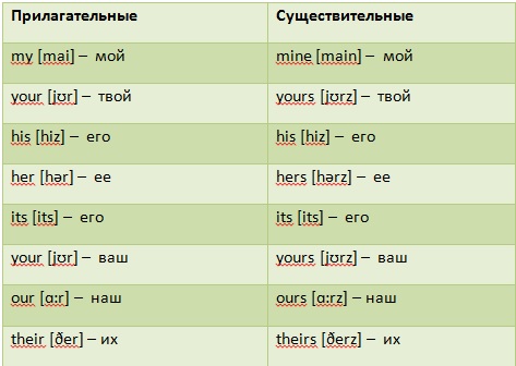 притяжательные местоимения